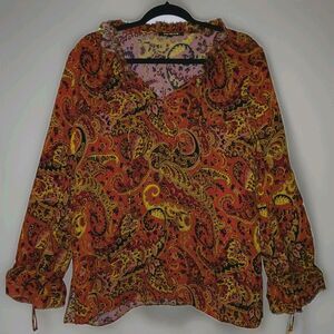 Kobi Halperin 100%Silk Blouse Womens XL Paisley Luxe Rich Hippie Travel Jet Set